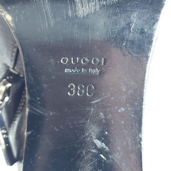 Gucci Women's US7-7,5C EU38 Black Leather Side Zipper Heeld Square Toe Boots - Picture 12 of 16